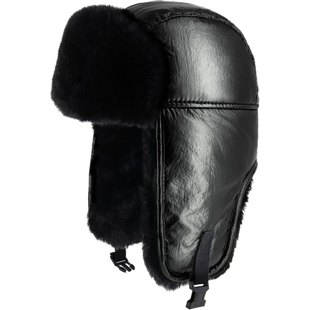 Unisex Metallic Black Stylish Cozy Cold Weather Headwear Warm Winter Trapper Hat